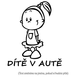 Dítě v autě holka s culíkem samolepka na auto