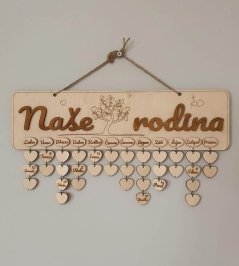 Rodinný kalendář Naše rodina se jmény členů rodiny