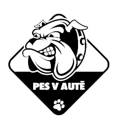 Pes v aute samolepka na auto Buldok