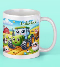 Hrnek se jménem pro děti zelený traktůrek