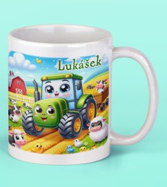 Hrnek se jménem pro děti zelený traktůrek