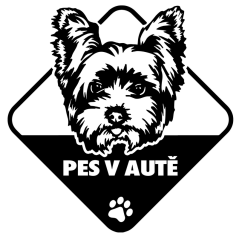 Pes v aute Jorkšír nálepka na auto