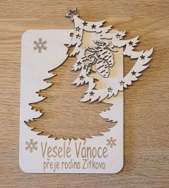 Vánoční přání s vyndávací ozdobou - stromeček se šiškami