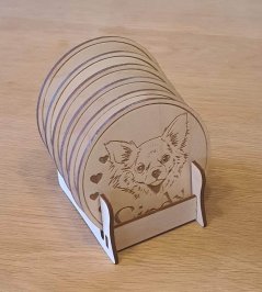 Podtácky so stojanom Čivava dlhosrstá s vlastným menom 6 ks