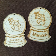 Vianočná dekorácia Snehová guľa - Zvončeky s vlastným menom alebo nápisom