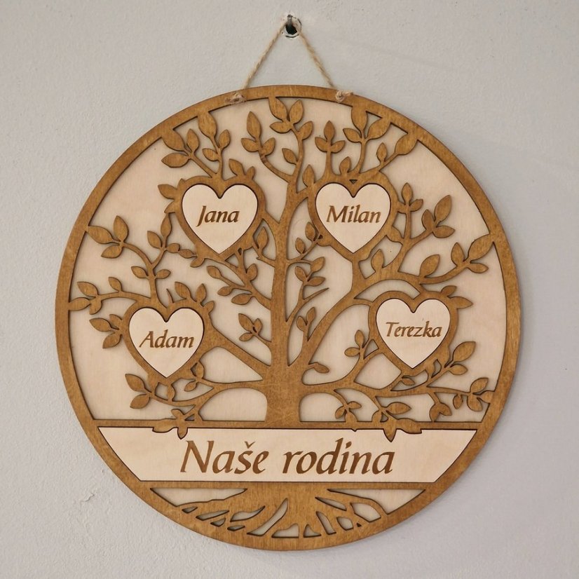 Strom života kulatý se jmény 2 až 9 jmen a nápisem