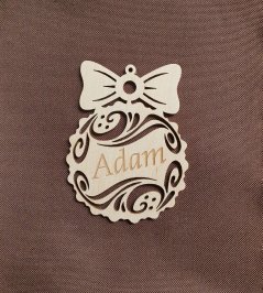 Vianočná drevená ozdoba s mašľou s menom