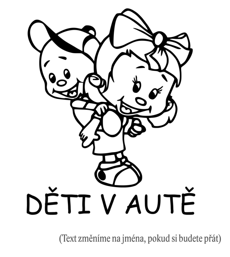Děti v autě jména holka kluk na zádech samolepka na auto - Barva samolepky >>>>VYBERTE SI: Černá, Velikost samolepky: Velikost C