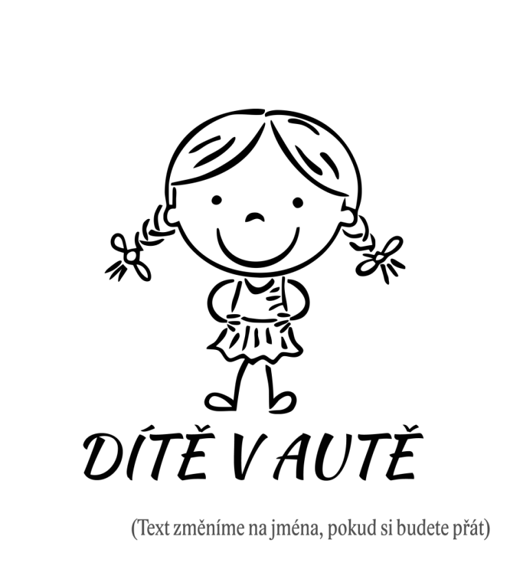 Dieťa v aute  2 dievčatko s vrkočmi nálepka na auto