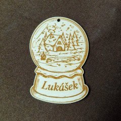 Vianočná dekorácia Snehová guľa - Domček s vlastným menom alebo nápisom