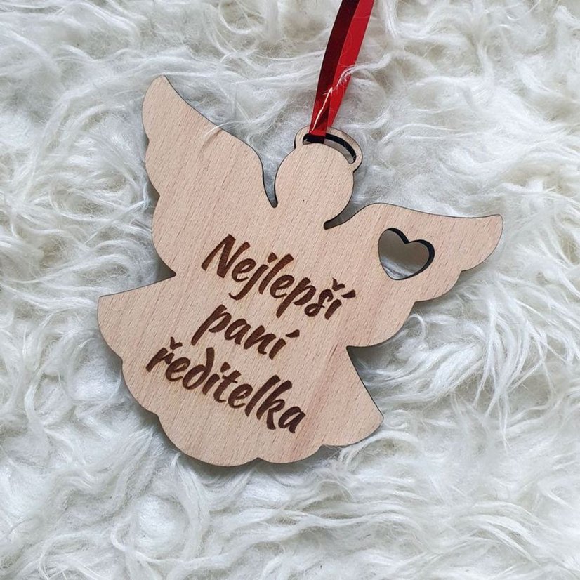 Drevený anjelik pre učiteľku, vychovávateľku, s vlastným textom, 10 cm - Nápis na anjela: Pani učiteľke Za Váš úsmev, ktorý robí radosť, za Vašu starostlivosť a trpezlivosť Ste jednoducho NAJ...