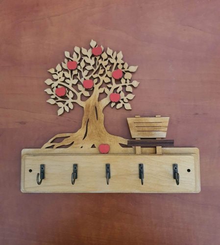 Vešiak na kľúče, vešiak na uteráky Strom s lavičkou a jablkami