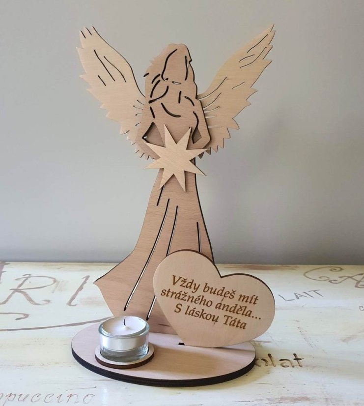 Svícen Anděl s citátem Vždy budeš mít strážného anděla Táta