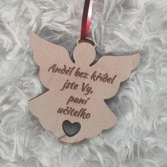 Drevený anjelik pre učiteľku, vychovávateľku, s vlastným textom, 10 cm