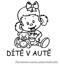 Dítě v autě holčička s medvídkem samolepka na auto