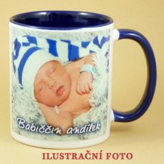 Hrnek s Vaší fotkou modrý vnitřek a ucho