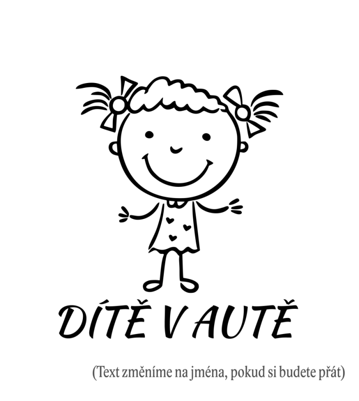 Dieťa v aute dievčatko s vrkočmi nálepka na auto