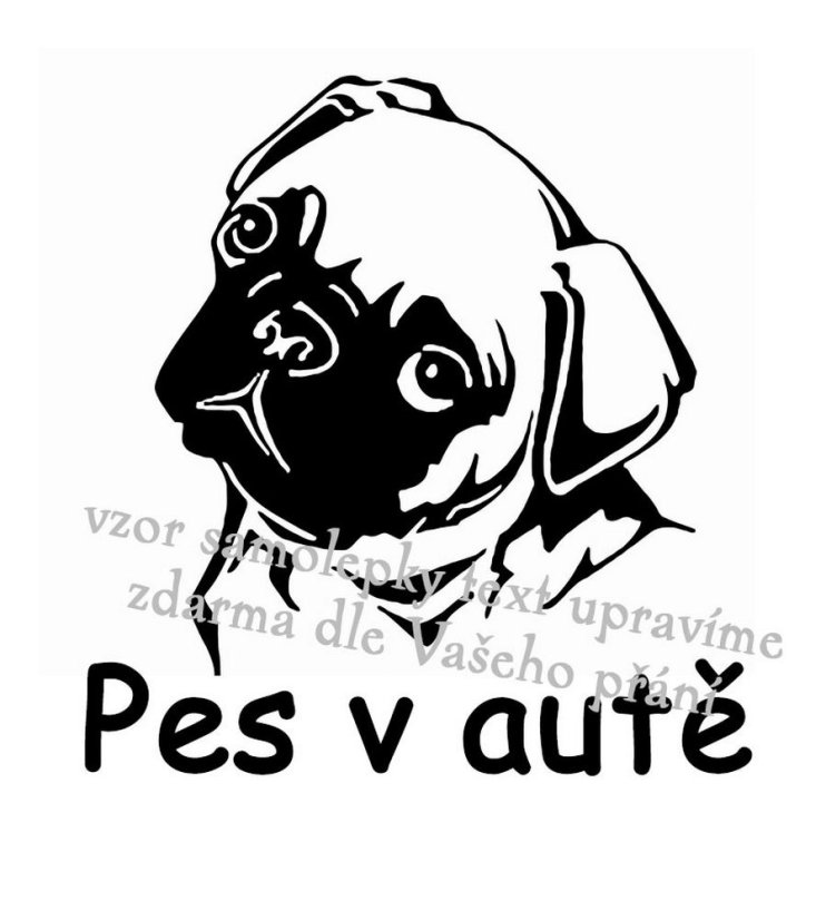 Mops v aute 1 nálepka na auto - Barva samolepky VYBERTE SI: Červená, Velikosť samolepky: Velikosť B