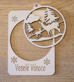 Vánoční přání s vyndávací ozdobou - baňka se srnkou