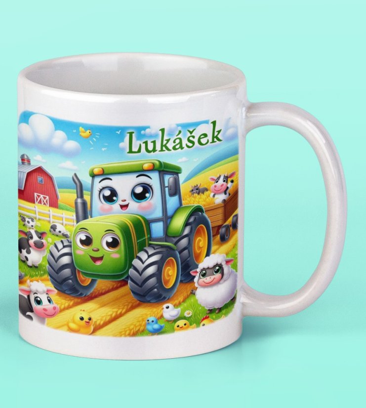 Hrnek se jménem pro děti zelený traktůrek