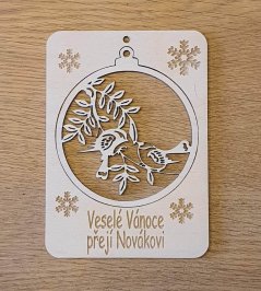 Vánoční přání s vyndávací ozdobou - baňka s ptáčky