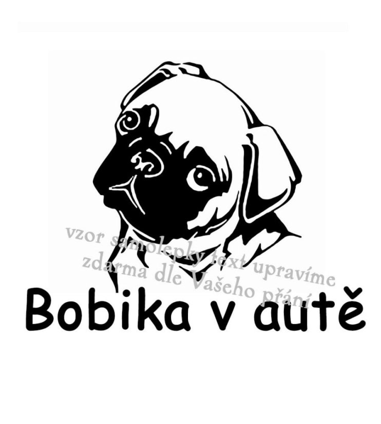 Mops v aute 1 nálepka na auto - Barva samolepky VYBERTE SI: Červená, Velikosť samolepky: Velikosť B