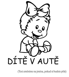 Dítě v autě holčička s mašlí sedí samolepka na auto