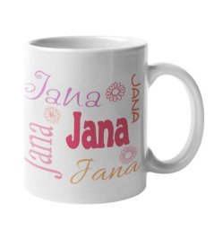 Keramický hrnek s několika stejnými jmény dočervena