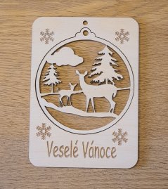 Vánoční přání s vyndávací ozdobou - baňka se srnkou