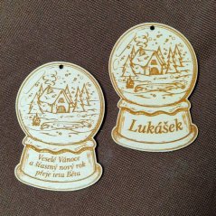 Vianočná dekorácia Snehová guľa - Domček s vlastným menom alebo nápisom