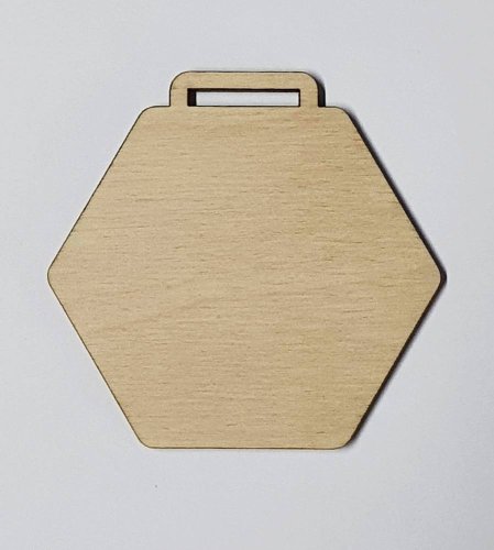 Medaile dřevěná šestihran čistá polotovar , balení 30 ks nebo 50 ks